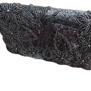 Elegant Black Beaded Evening Bag Shoulder Chain Strap